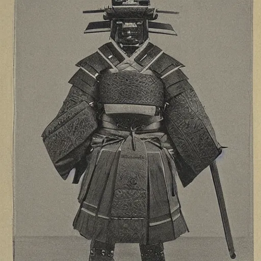 Image similar to portrait of a samurai robot ( c. 1 8 8 0 - c. 1 8 9 2 ) drawing in high resolution by otto eerelman