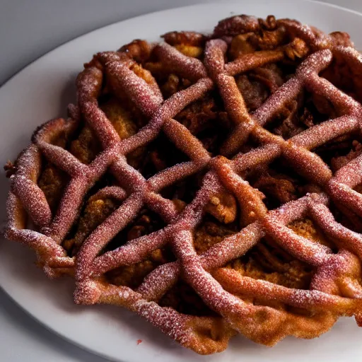 Image similar to a photograph of a funnel cake made out of fried chicken, 4K, HD