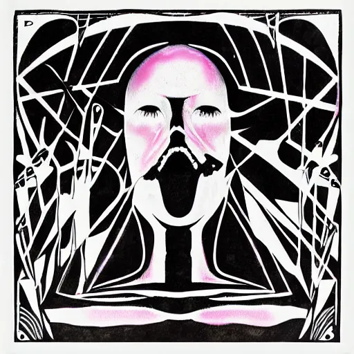 Image similar to post - punk new age album cover, psychedelic, black white pink, magic, giger h. r.