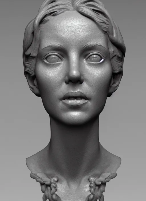 Image similar to 3D resin miniature sculpture by Jean-Baptiste Carpeaux, woman, prefect symmetrical face, academic art, realistic, 8K, Introduction factory photo, Hyperrealism. Subsurface scattering, raytracing, Octane Render, Zbrush, simple background
