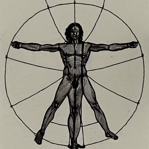 Image similar to Vitruvian Man by Edward Hopper, line drawing, highly detailed, HD,