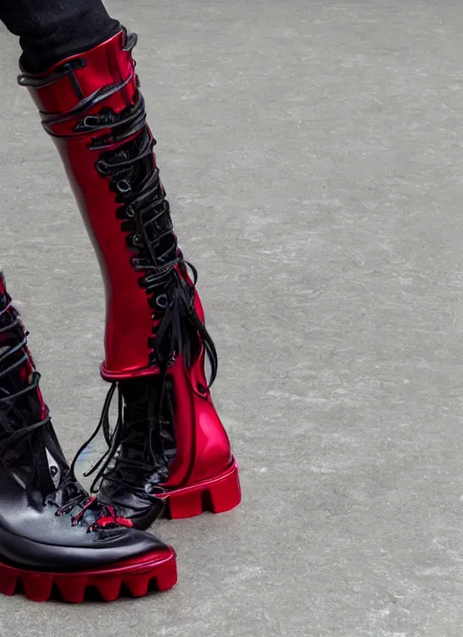 Image similar to hyperrealistic and heavy detailed balenciaga boots of whole lotta red by playboi carti, leica sl 2 5 0 mm, vivid color, high quality, high textured, real life