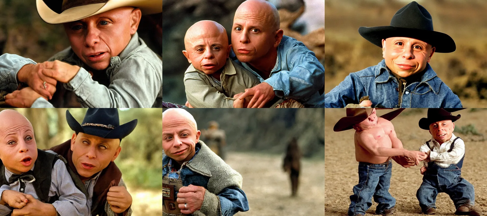 Prompt: Verne Troyer in Brokeback Mountain