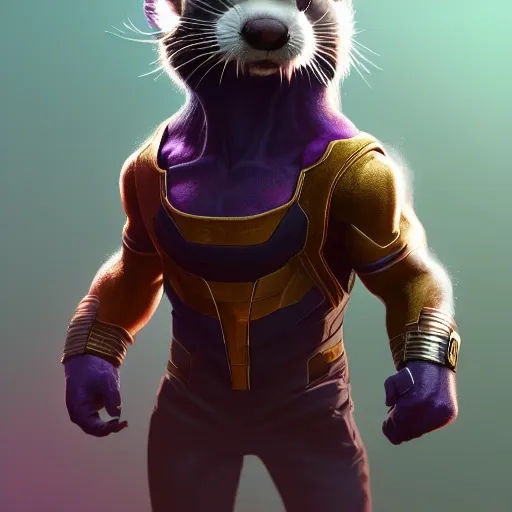 Image similar to a anthropomorphic ferret is thanos, hyperdetailed, artstation, cgsociety, 8 k