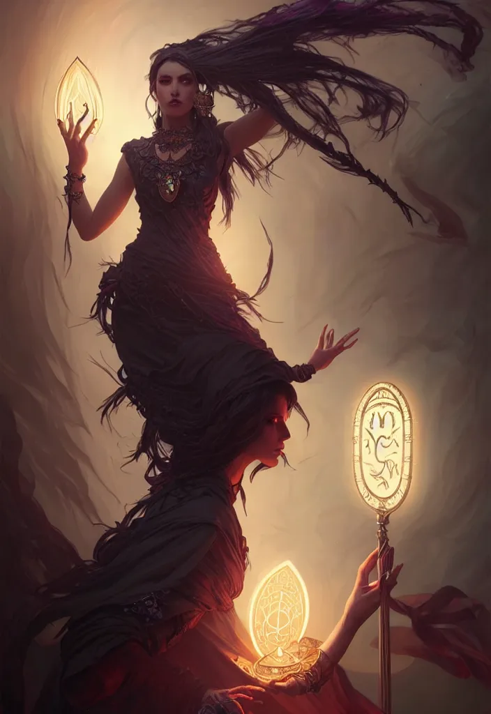 Image similar to Necromancer Sorceress filled background around, fantasy magic, undercut hairstyle, dark light night, intricate, elegant, sharp focus, illustration, highly detailed, digital painting, concept art, matte, art by WLOP and Artgerm and Greg Rutkowski and Alphonse Mucha, masterpiece