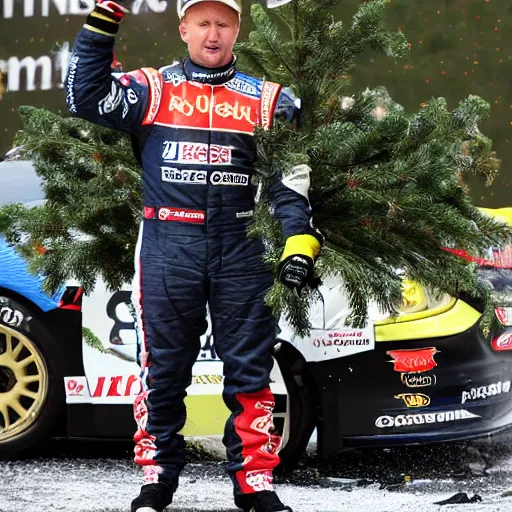 Image similar to Petter Solberg after he crashed into the christmas tree