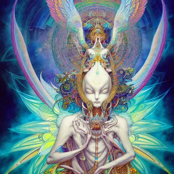 Image similar to psychedelic angelic big chungus by yoshitaka amano, and peter mohrbacher, ayahuasca, sacred geometry, esoteric art, watercolor