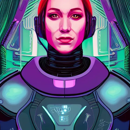 Image similar to portrait of a female android, by Dan Mumford, 4k