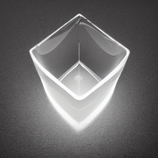 Image similar to an ultra high definition professional studio quality photograph of a transparent perspex pastel coloured wobbly shaped ashtray on a white plinth in an empty white room. dramatic lighting, ray tracing, refraction, shallow d. o. f, colour corrected, golden ratio, three point light.