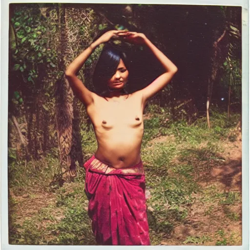 Image similar to 3 5 mm vintage portrait polaroid picture of nepali village girl posing for playboy photoshoot