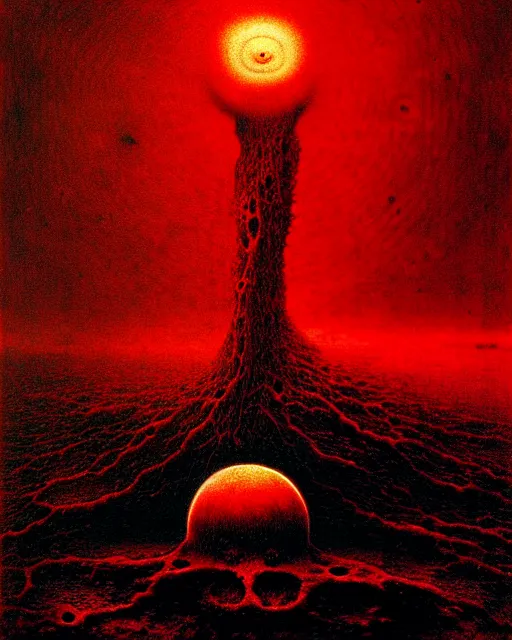 Prompt: hellish planet with everything made of skin and blood drawn by beksinski, high definition, lovecraftian