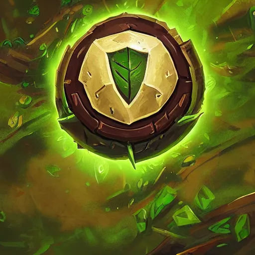 Image similar to green leaves shield, shield made of leaves, epic fantasy style, in the style of Greg Rutkowski, hearthstone artwork