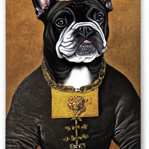 Image similar to fat black french bulldog by giuseppe arcimboldo