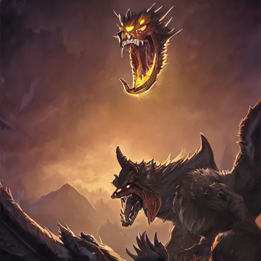 Image similar to werewolf dragon, epic fantasy style, in the style of Greg Rutkowski, hearthstone artwork