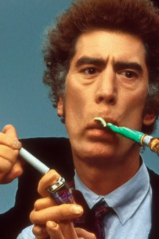 Prompt: photo of kramer smoking a pipe