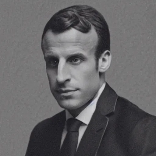 Image similar to photograph of emmanuel macron by edwardian, male, 1 9 0 0 s, 1 9 1 0 s, grainy, slightly blurry, faded, realistic face