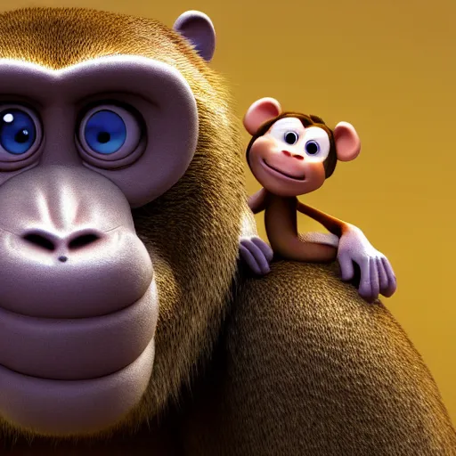 Image similar to pixar render of monkey on top of a bear