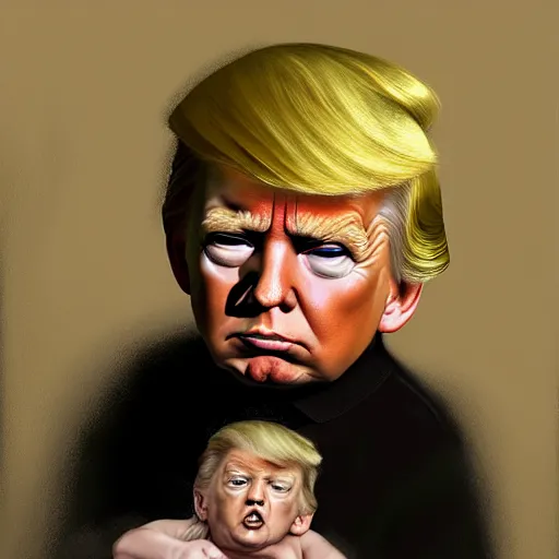 Prompt: portrait donald trump as a baby looking ashamed, fine art, award winning, subtle earthy tones, intricate, elegant, sharp focus, cinematic lighting, digital painting, 8 k concept art, by michael hussar and greg manchess and brom and z. w. gu, 8 k