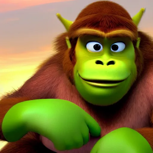 Image similar to donkey kong as fiona from shrek, movie still