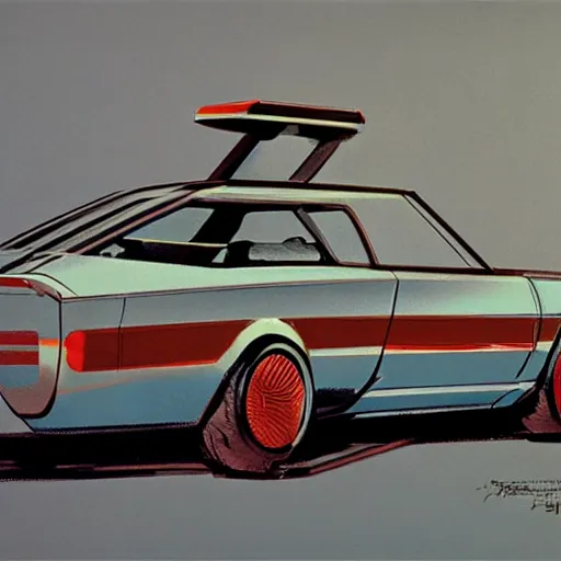 Prompt: concept art for a car with meat smoker trunk, illustrated by syd mead, high quality