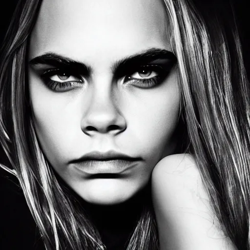 Image similar to minimalistic black and white portrait of cara delevigne, ink on canvas, trending on artstation, eyes, eyebrows, nose, lips, detailed, art