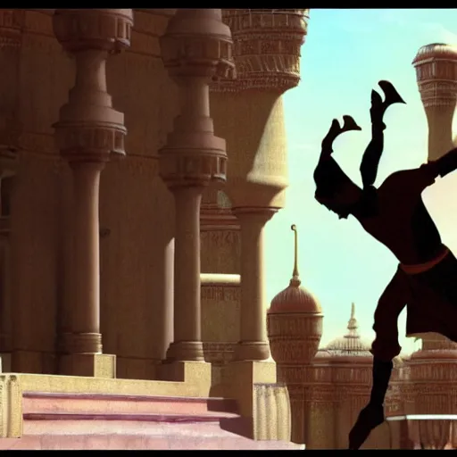 Image similar to a screenshot from prince of persia where the prince is doing a dance