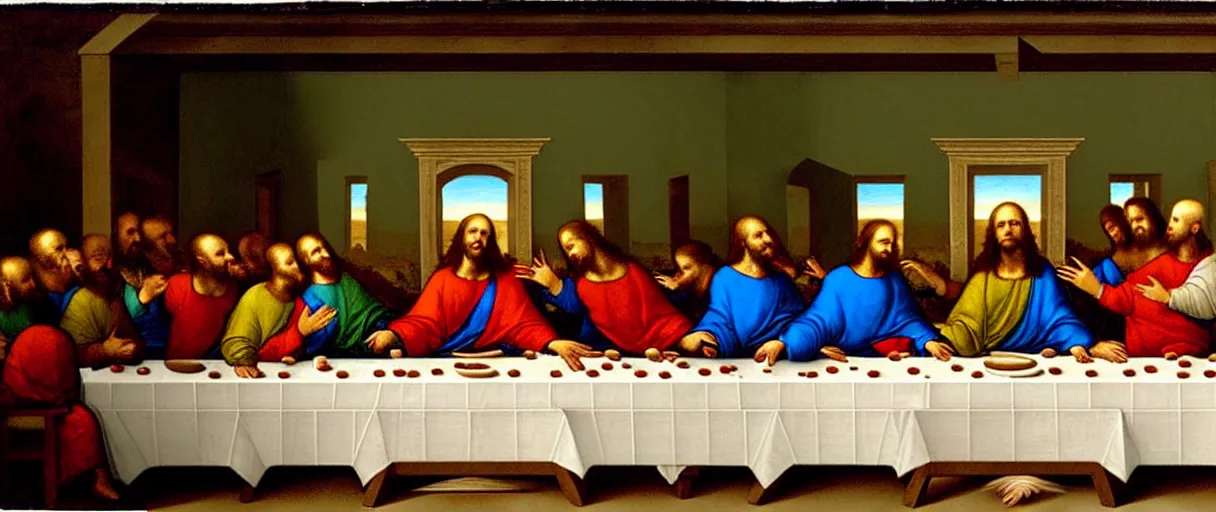 Image similar to donald trump giving speech during the last supper, a painting by leonardo da vinci, ultra - detailed, 8 k