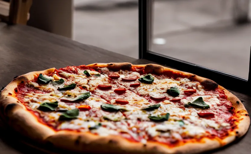 Prompt: a pizza, natural light, cinematic lighting, 8 k