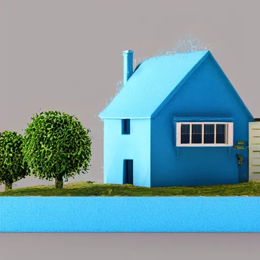 Prompt: cute chubby house, 3 d render, minimalistic, octane, 1 0 0 mm, depth of field, diorama, blue background