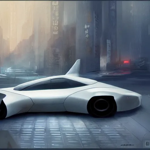 Image similar to full view of a car, elegant, digital painting, concept art, smooth, sharp focus, art style from Wang Ke and Greg Rutkowski and Bruce Kaiser and Scott Robertson and Dmitry Mazurkevich and Doruk Erdem and Jon Sibal, small style cue from Blade Runner and Minority Report and iRobots