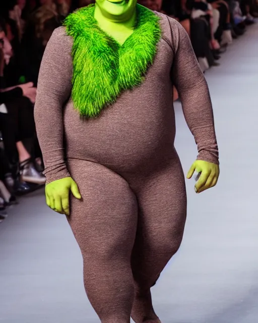 Prompt: photo of shrek as a runway model, fashion, stylish, photoshoot