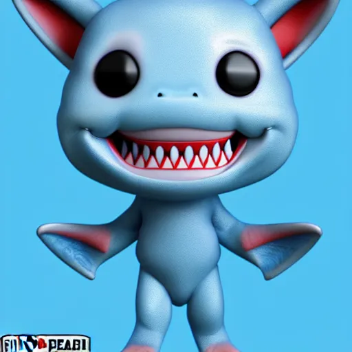Prompt: cute baby shark with short blue fur smiling, funko pop, beanie baby, daz 3 d, octane render, studio lighting