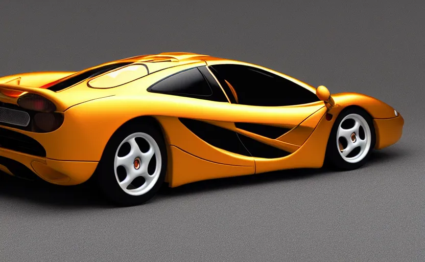 Image similar to “A 1998 McLaren F1 road car by Pixar, octane 3d render, 8k, (high quality), (extremely detailed), studio lighting”