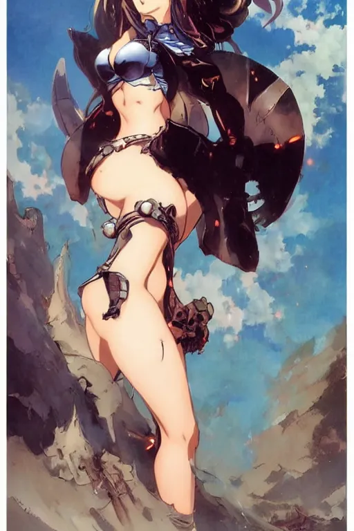 Image similar to a cute anime woman by frank frazetta and ross tran