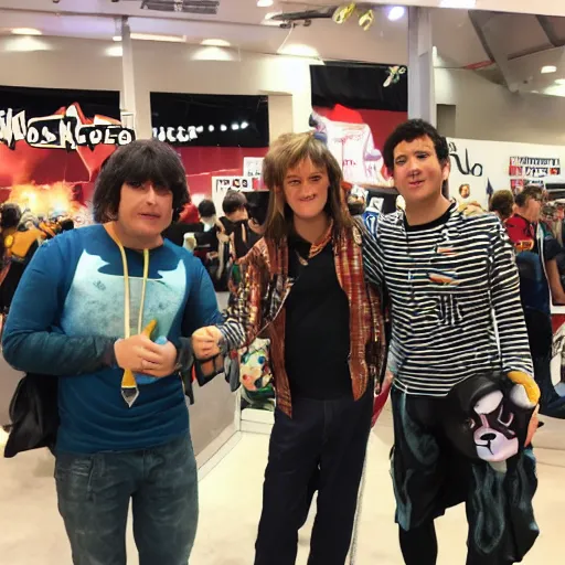 Prompt: mork, moros, kar, and dinshu go to comic con