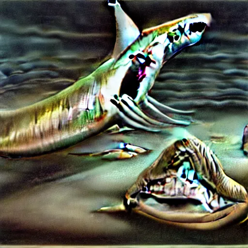 Image similar to sharks in the persistence of memory of salvador dali