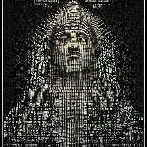 Prompt: A realistic portrait of a deity-of-language by Gustave Dore in ASCII art style