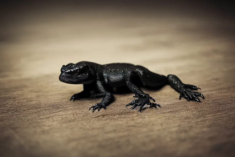 Prompt: octane render of a black lizard with 6 legs, sitting on wood, ambient lighting, intricate light, detailed, hyper realistic