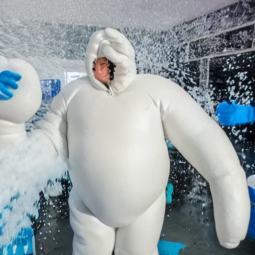 Image similar to the michelin man at a foam party