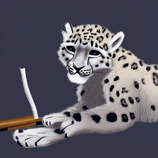 Prompt: anthro snow leopard smoking a joint concept art