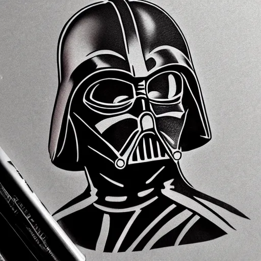 Image similar to tattoo design, stencil, portrait of darth vader by artgerm