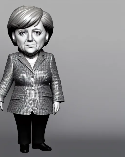 Image similar to full body 3d render of angela merkel as a funko pop, studio lighting, white background, blender, trending on artstation, 8k, highly detailed