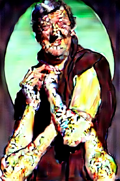 Image similar to stephen fry winking his left eye at the camera, in the style of art by artgerm and greg rutkowski and alphonse mucha