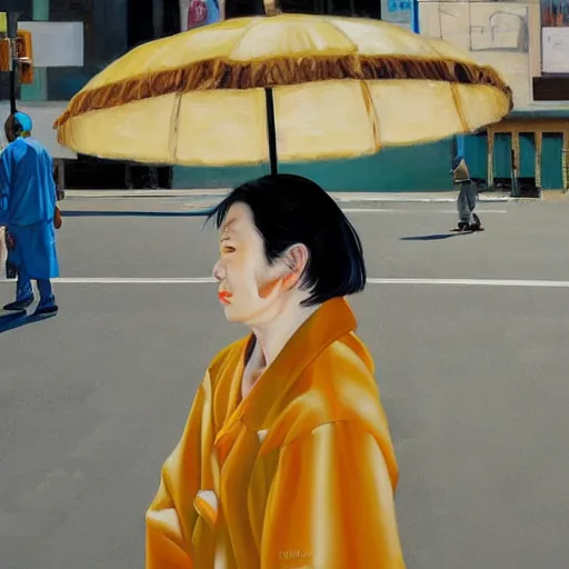 Prompt: street vendor in osaka, by alexa meade and alex grey and alex katz, highly detailed