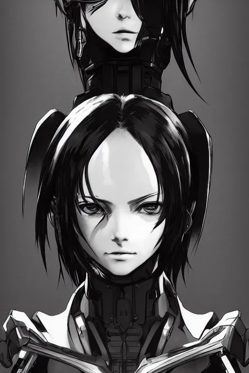 Image similar to Beautiful Gunnm Alita by Tsutomu Nihei, artstation, young, very attractive, pretty face, hyper detailed, rendering by octane, shallow depth of field, uplight