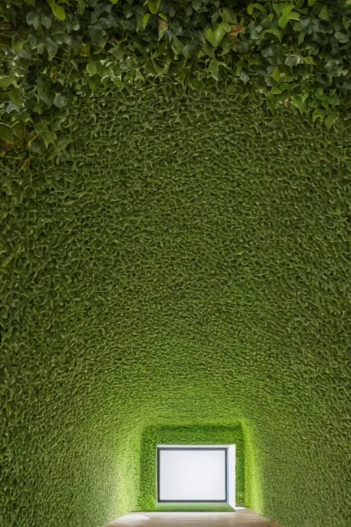 Image similar to colorful James Turrell interiors , overgrown by kudzu vines