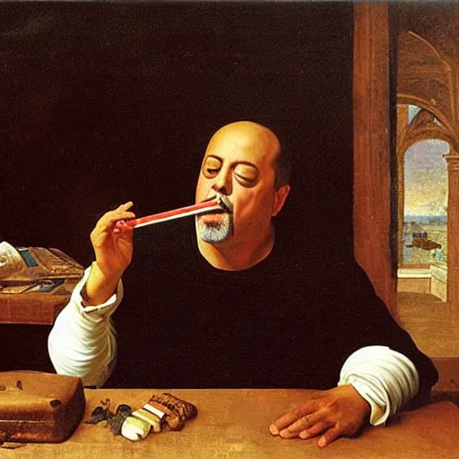 Prompt: billy joel smoking a cigarrete as a renaissance painting