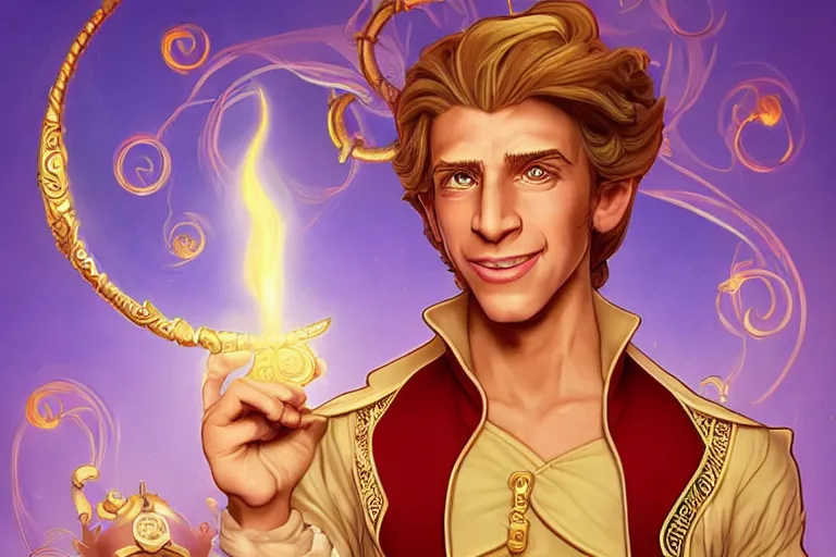 Image similar to Guybrush Threepwood as Disney’s Aladdin, cute, fantasy, intricate, elegant, highly detailed, digital painting, 4k, HDR, concept art, smooth, sharp focus, illustration, art by artgerm and H R Giger and alphonse mucha