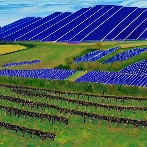 Image similar to solarpunk dreaming csaterberg wineyards, painted by Alex Katz, highly detailed