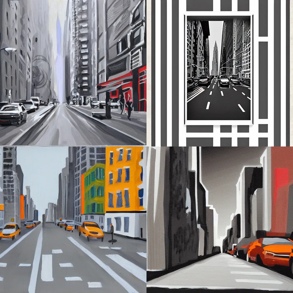 Prompt: new york city streets abstract flat gray painting